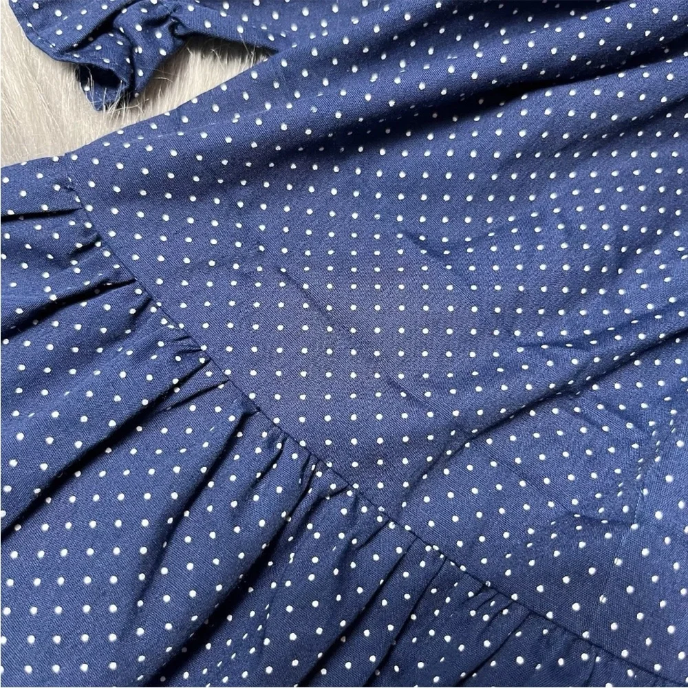 Vintage Polly Flinders Toddler Girls Dress Navy Red White Dot Smocked